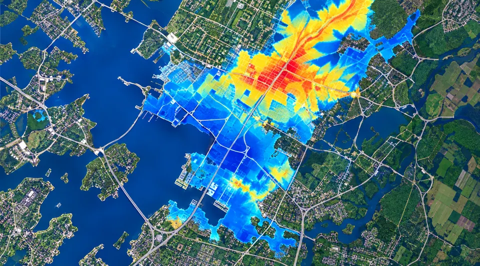Flood-risk analysis over an urban satellite map