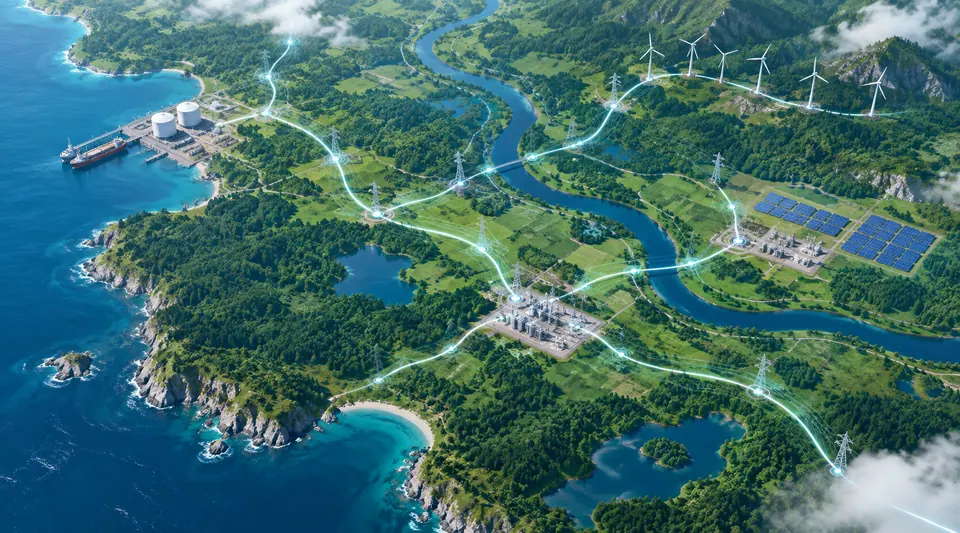 Renewable energy network connecting infrastructure across a landscape