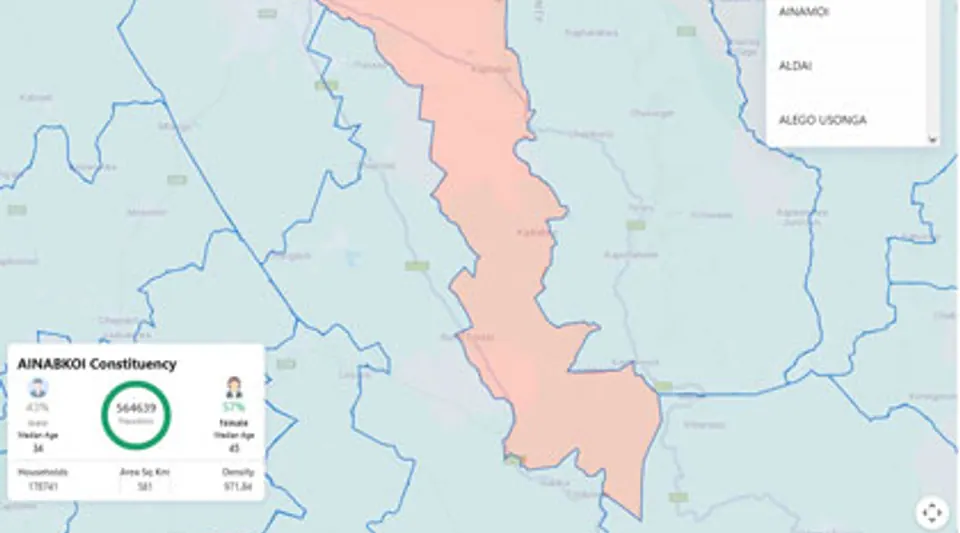 Spatial analysis dashboard with mapped administrative areas