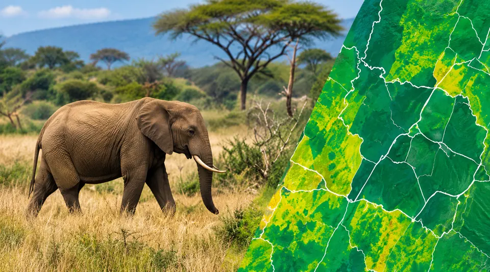 Elephant habitat beside a satellite vegetation map